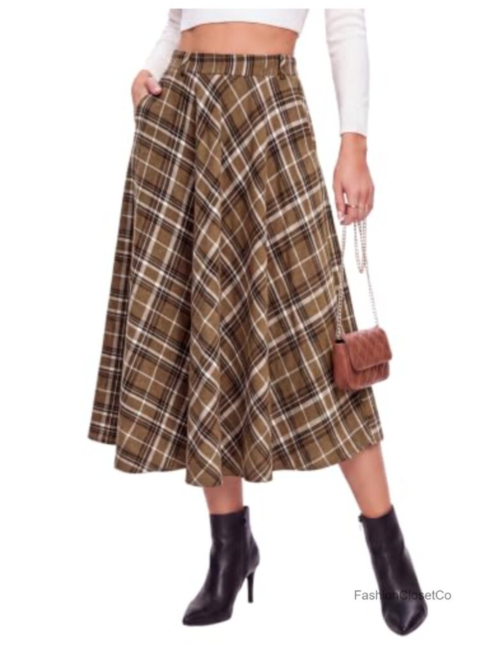 Womens Plaid Maxi Skirt with Pockets High Waist A-Line Long Skirt Fall